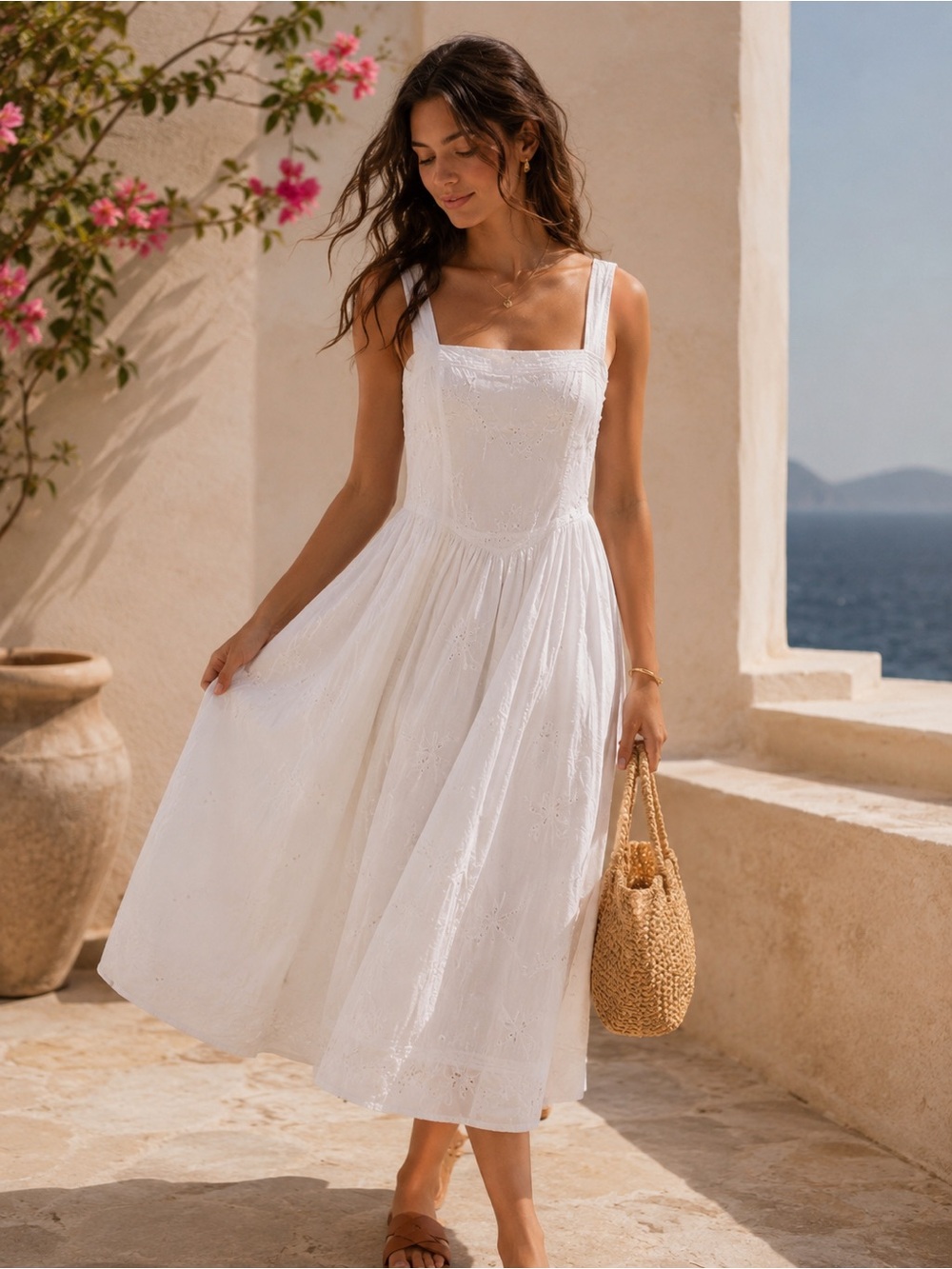 Free People White Eyelet Midi Dress - Picture 1 of 13